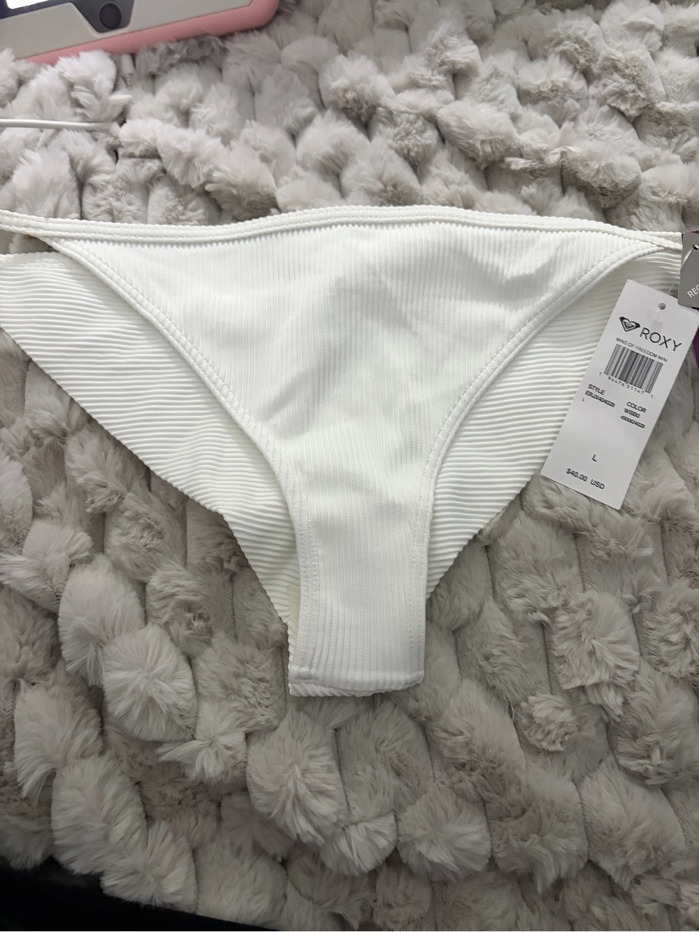 Roxy White Ribbed Bikini Bottom LG NWT